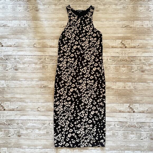 Express Sleeveless Sheath Dress Black Cream Animal Print Knee Length Size XS - Picture 3 of 9